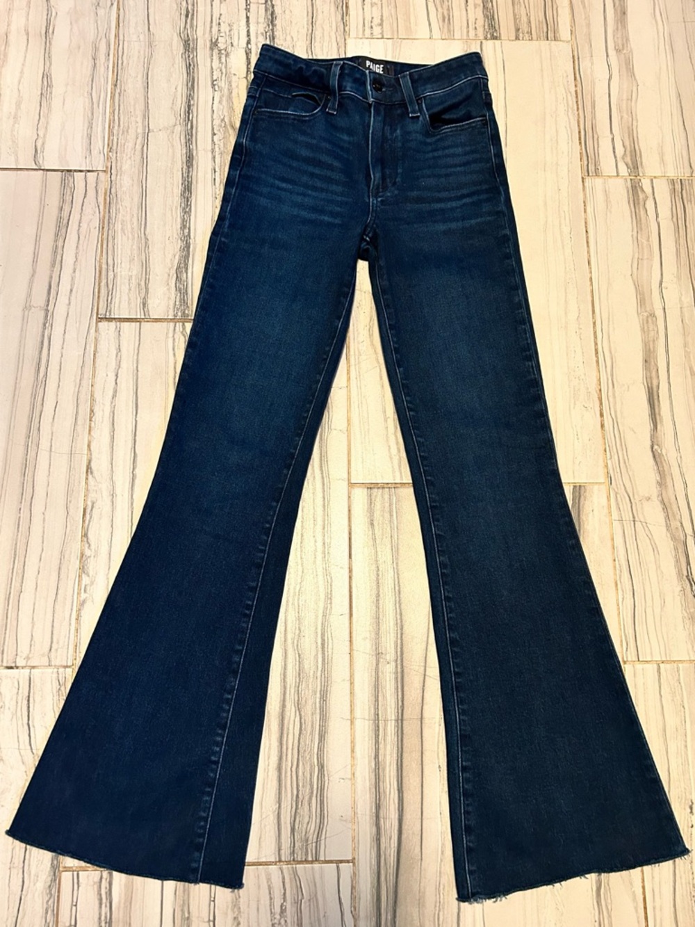 PAIGE Genevieve Dark Blue Flare Stretch Jeans 30” Inseam in Color Novela